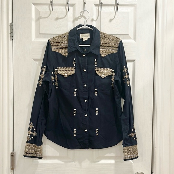 Denim & Supply Ralph Lauren Cowboy Western Embellished Navy Shirt - Picture 2 of 15